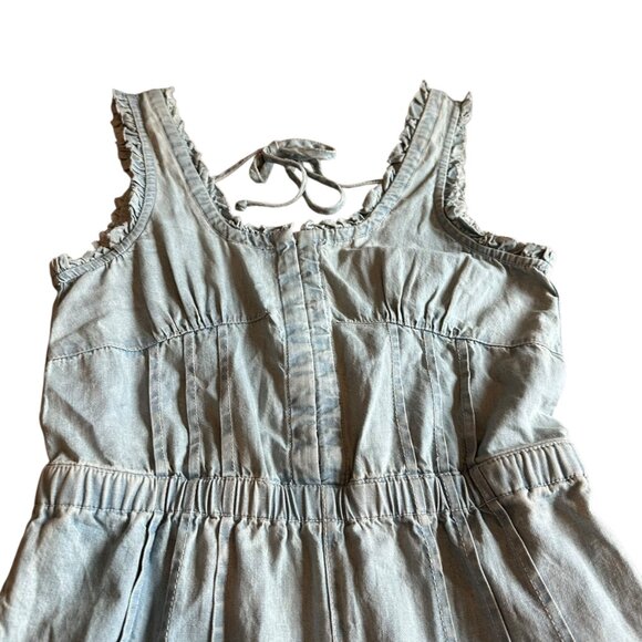 We The Free Lucille Chambray Light Denim Jumpsuit Ruffle Back Tie Size Small - Picture 3 of 13